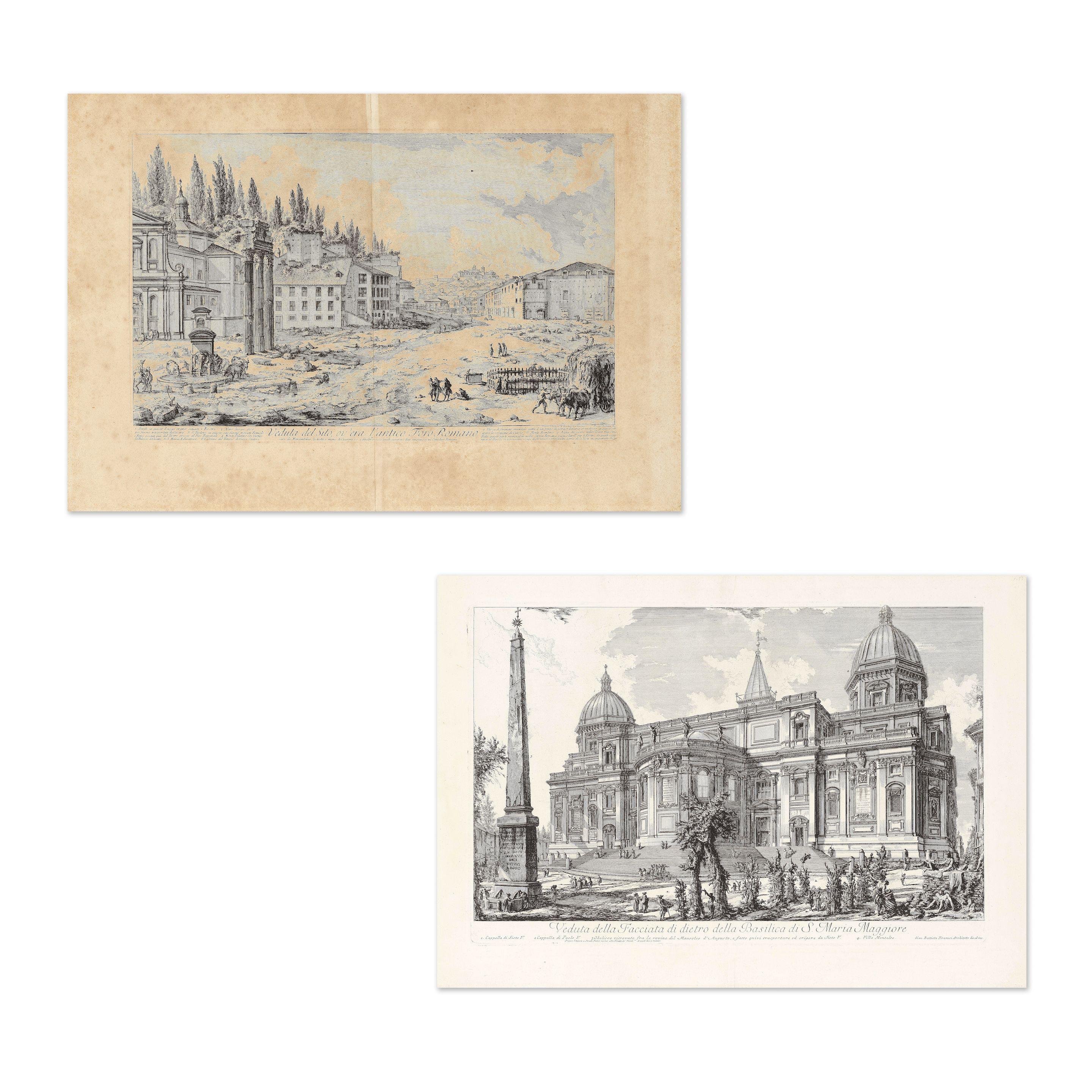 Giovanni Battista Piranesi - Veduta della Facciata di Dietro della Basilica di Santa Maria Maggiore (H10), 1749 et Veduta del Sito Ov\'era l\'Antico Foro Romano (H41), 1756