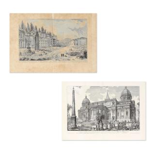 Giovanni Battista Piranesi - Veduta della Facciata di Dietro della Basilica di Santa Maria Maggiore (H10), 1749 et Veduta del Sito Ov\'era l\'Antico Foro Romano (H41), 1756