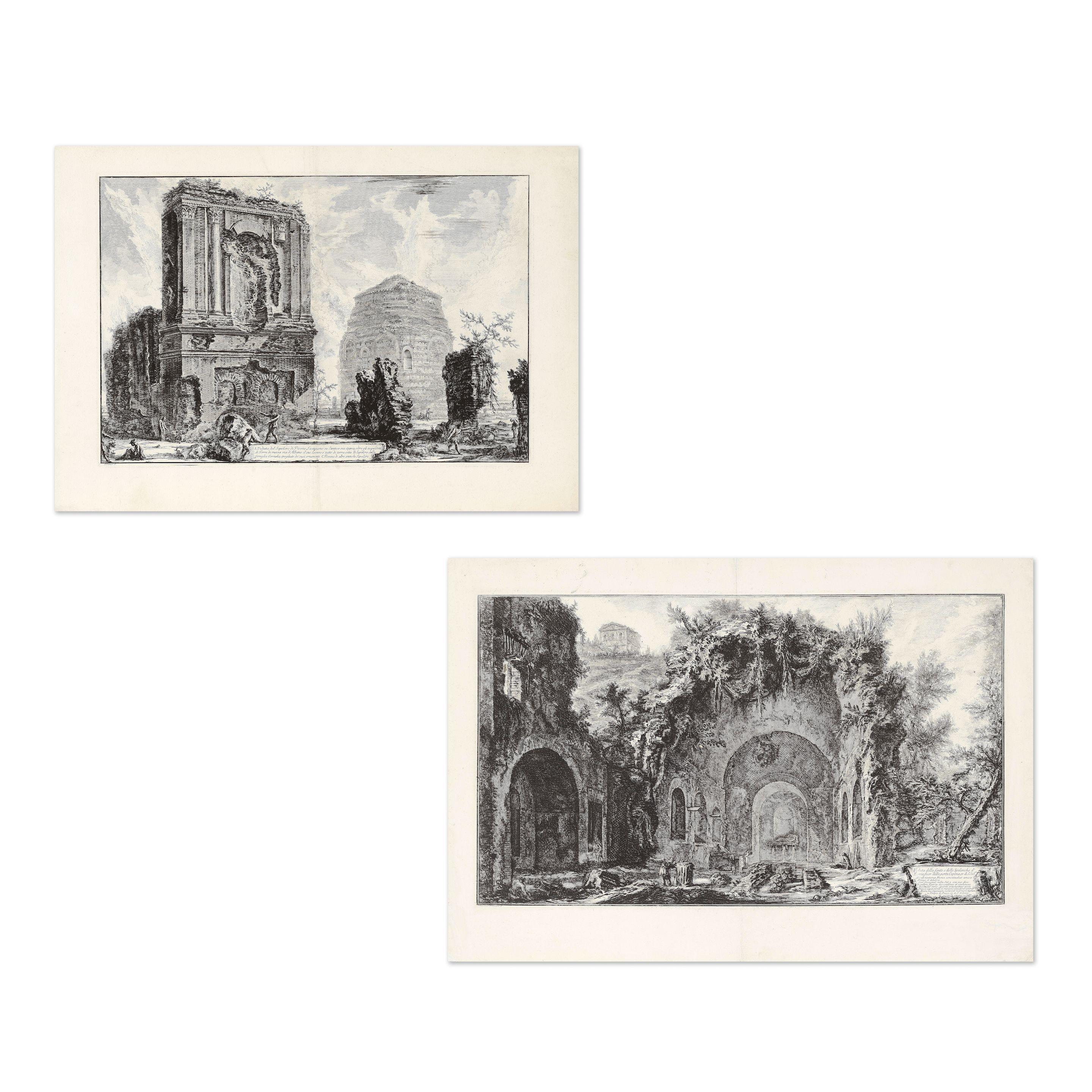 Giovanni Battista Piranesi - Veduta della fonte e delle Spelonche d\'Egeria (H80), 1766 et Veduta del Sepolcro di Pisone (H72), 1764