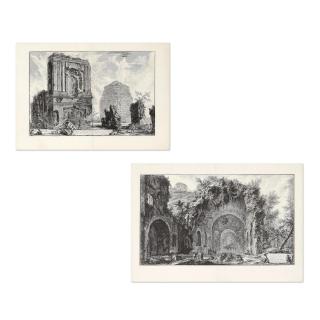 Giovanni Battista Piranesi - Veduta della fonte e delle Spelonche d\'Egeria (H80), 1766 et Veduta del Sepolcro di Pisone (H72), 1764