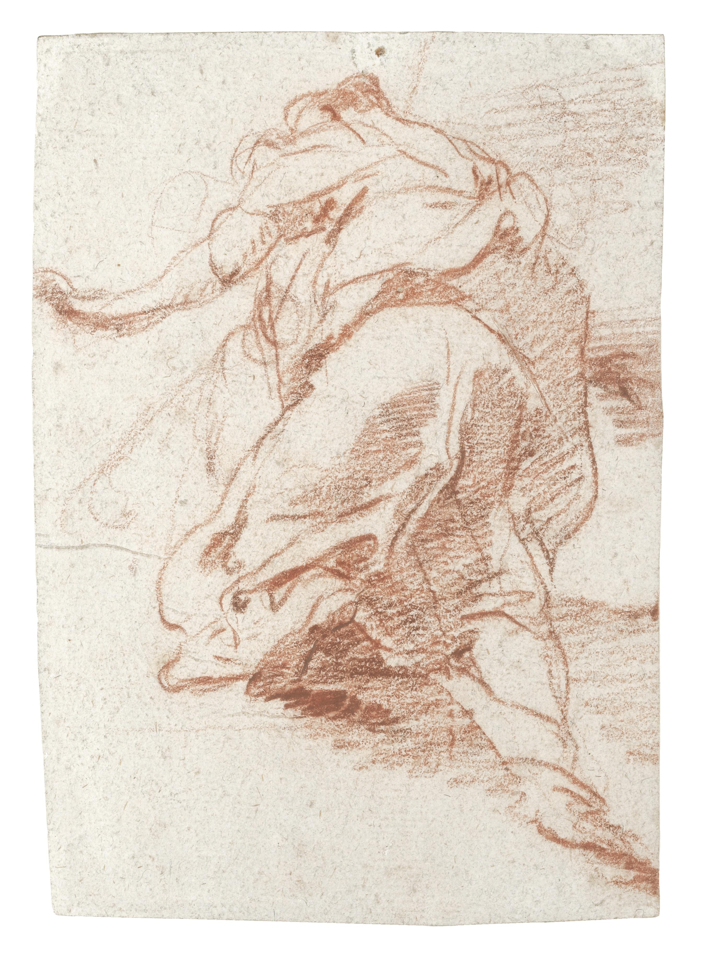 Giovanni Battista Pittoni - Recto: Study Of A Kneeling Figure, Seen From Behind Verso: Figure Studies