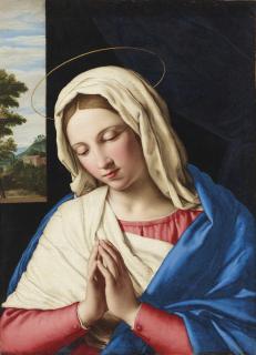 Giovanni Battista Salvi, Called Sassoferrato - The Madonna at prayer, a landscape beyond