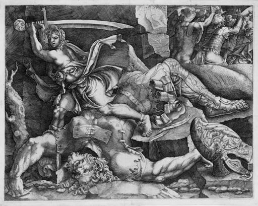 Giovanni Battista Scultori - David cutting off the Head of Goliath, after Giulio Romano