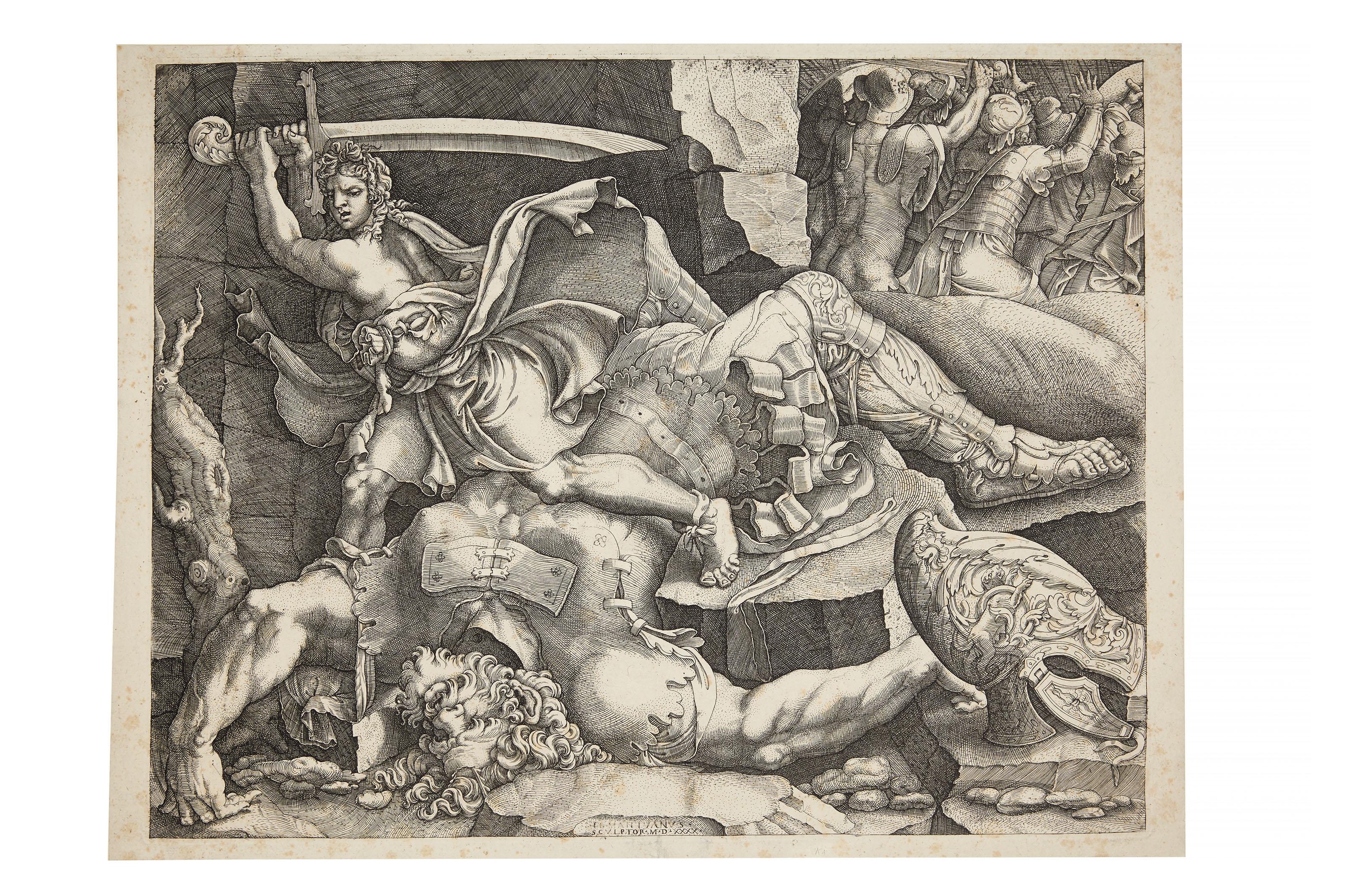 Giovanni Battista Scultori - David cutting off the Head of Goliath