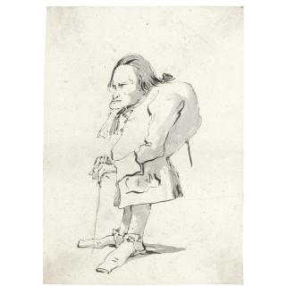 Giovanni Battista Tiepolo - A Caricature Of A Man With Hunched Back Holding A Stick