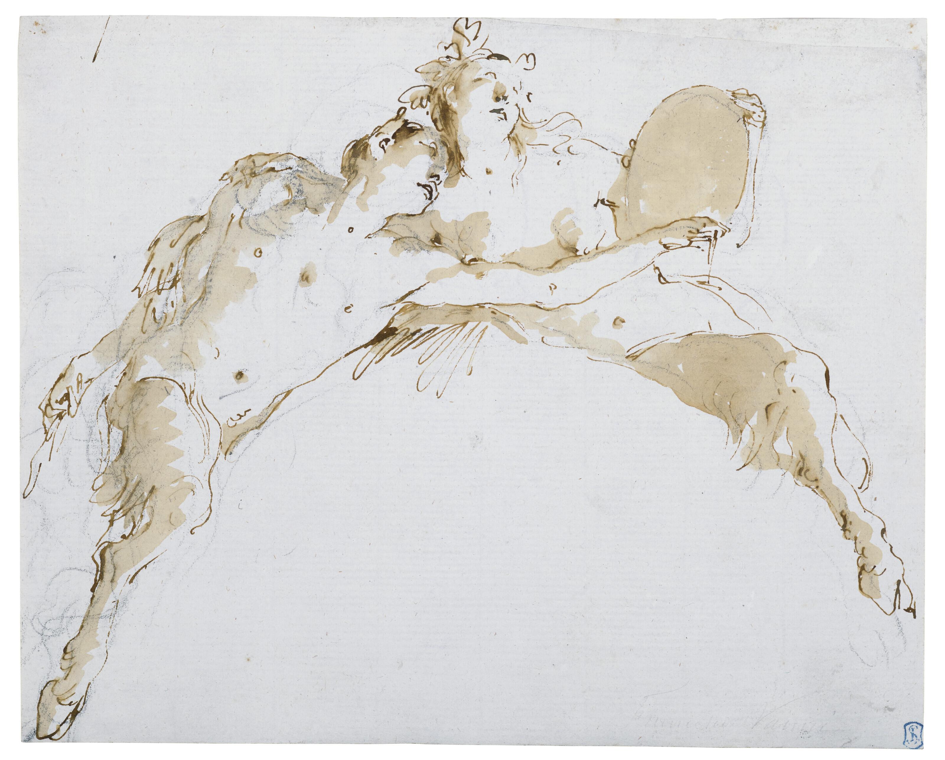 Giovanni Battista Tiepolo - A Faun, His Left Arm Outstretched, And A Fauness Holding A Tambour