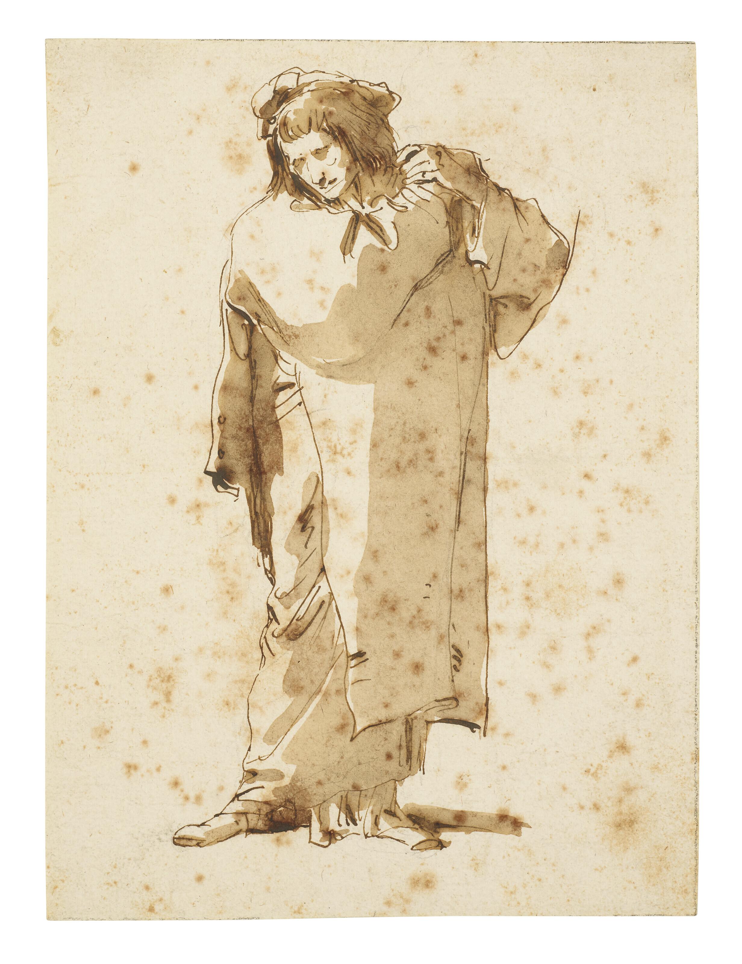 Giovanni Battista Tiepolo - A man looking down to the left, his hands clasped to his shoulder