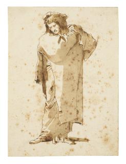 Giovanni Battista Tiepolo - A man looking down to the left, his hands clasped to his shoulder