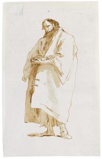 Giovanni Battista Tiepolo - A Standing Bearded Man Wearing A Coat, Looking Left