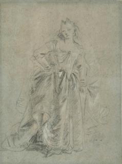 Giovanni Battista Tiepolo - A woman in a dress and a veil, with an indication of a dog\'s head