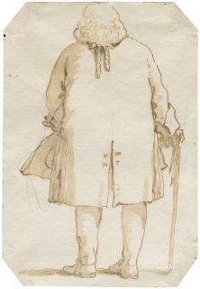 Giovanni Battista Tiepolo - Caricature of a man seen from behind, with a cane and holding a tricorne hat