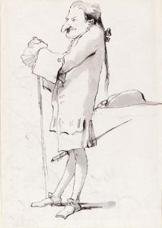 Giovanni Battista Tiepolo - Caricature of a standing cavalier leaning on a staff (recto)