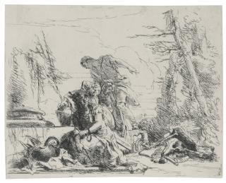 Giovanni Battista Tiepolo - Donna Con Le Braccia Incatenate E Quattro Figure (De Vesme 9; Rizzi 35)