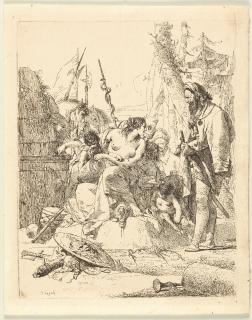 Giovanni Battista Tiepolo - Halbnackte Nymphen mit zwei Kindern, umgeben von vier Männern