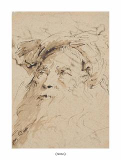 Giovanni Battista Tiepolo - Head of a bearded oriental wearing a turban (recto); Study of a reclining male nude and other figure studies (verso)