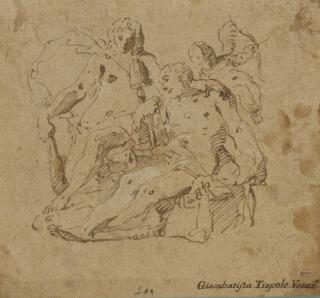 Giovanni Battista Tiepolo - Hercule et Omphale (recto); Etude d\'homme accroupi (verso)