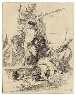 Giovanni Battista Tiepolo - Punchinello talking to two Magicians, from: Scherzi (de Vesme 21; Rizzi 12)