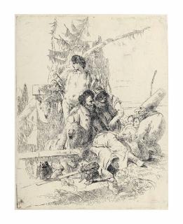 Giovanni Battista Tiepolo - Punchinello Talking To Two Magicians, From: Scherzi Di Fantasia