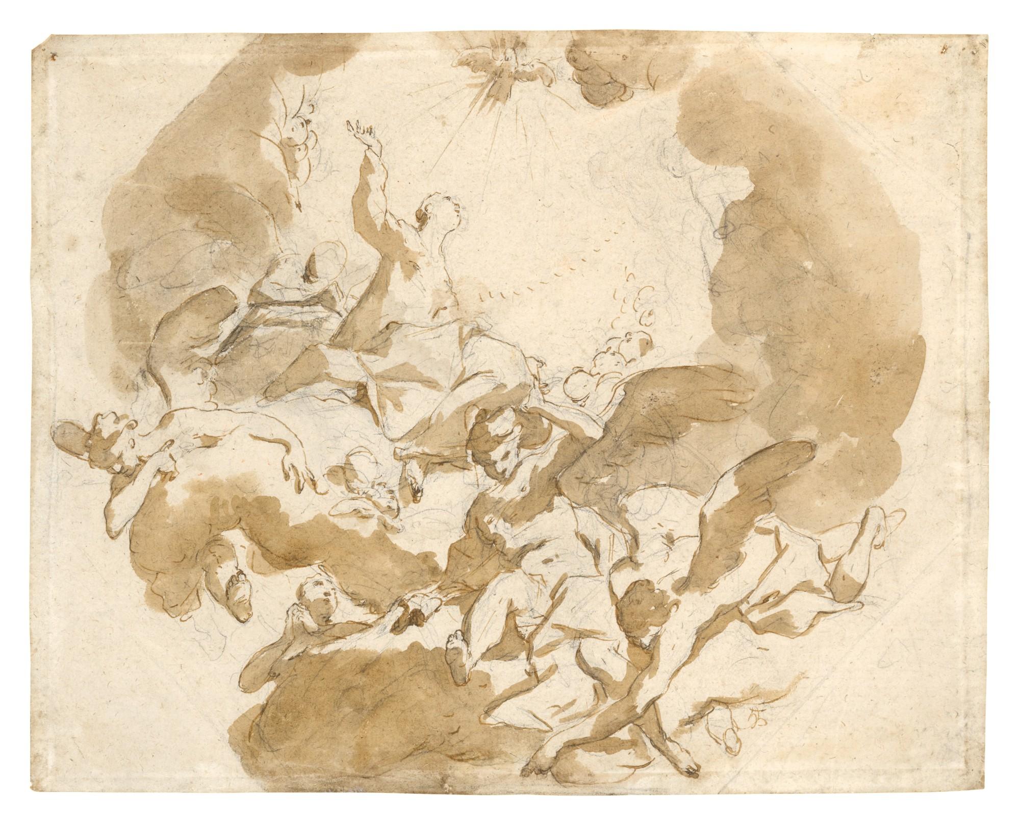 Giovanni Battista Tiepolo - Recto: Study for the Assumption of the Virgin Verso: Studies of Drapery and two legs