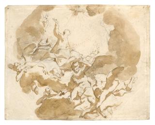 Giovanni Battista Tiepolo - Recto: Study for the Assumption of the Virgin Verso: Studies of Drapery and two legs