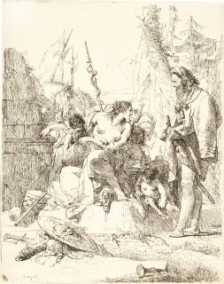 Giovanni Battista Tiepolo - Sitzende Nymphe im Gespräch mit einem alten Mann.
