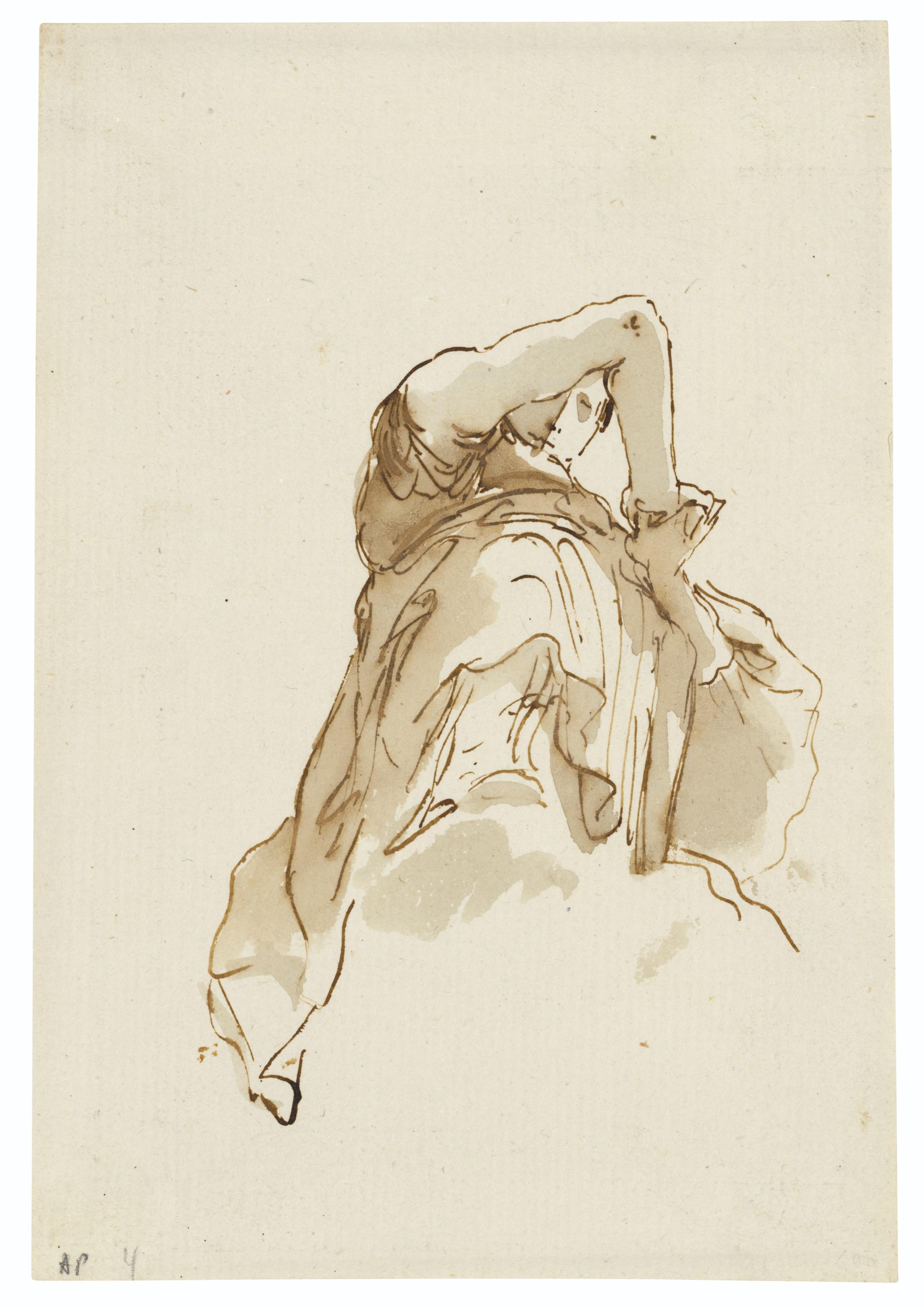 Giovanni Battista Tiepolo - Study of a woman folding her hands, seen from below