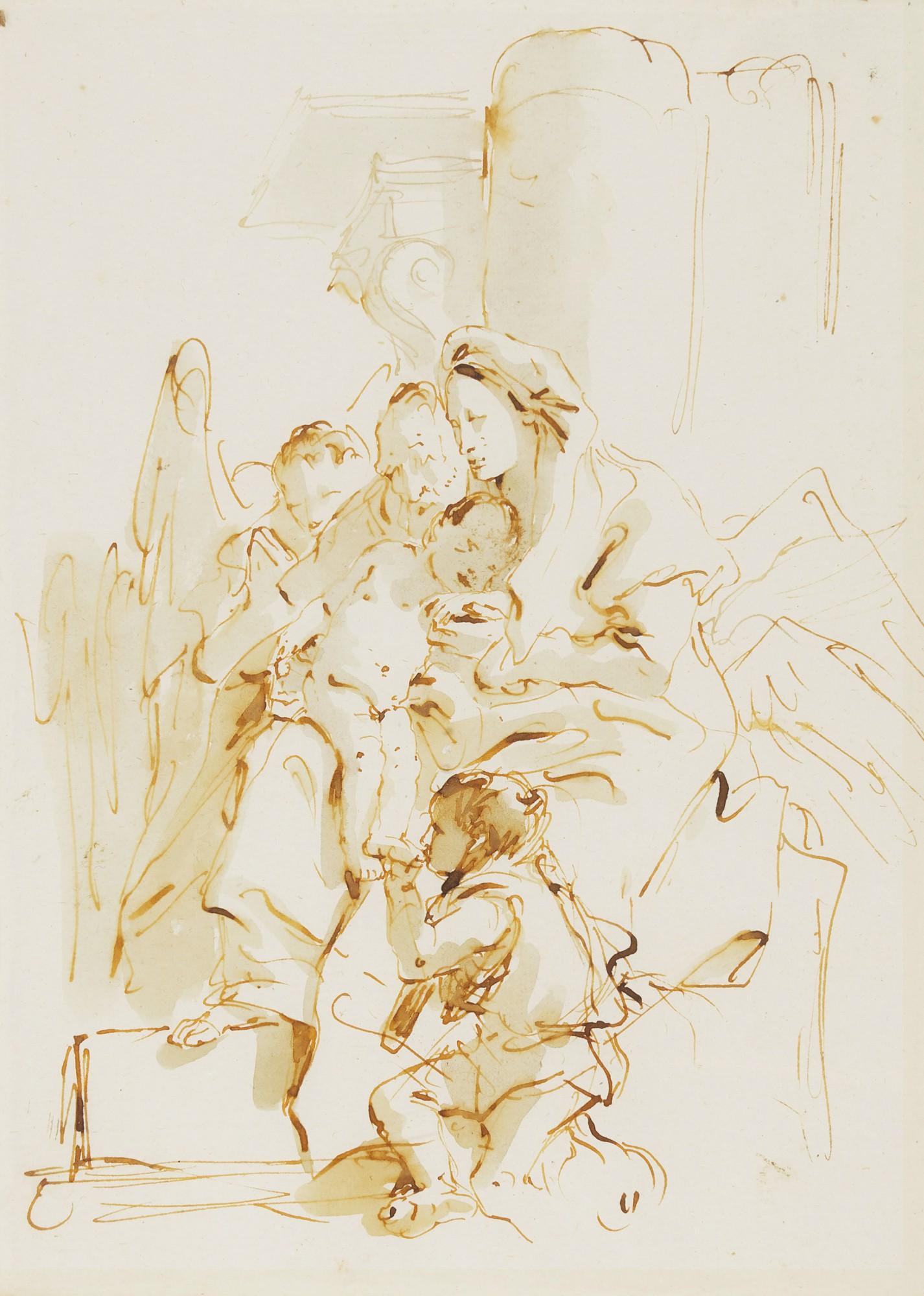 Giovanni Battista Tiepolo - The Holy Family with Saint John the Baptist, kneeling and kissing the Christ\'s Child foot