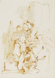 Giovanni Battista Tiepolo - The Holy Family with Saint John the Baptist, kneeling and kissing the Christ\'s Child foot