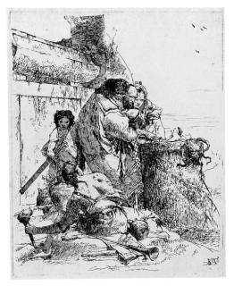 Giovanni Battista Tiepolo - Three Magicians burning a Snake, from Scherzi (De Vesme 14; Rizzi 5)