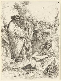 Giovanni Battista Tiepolo - Woman Kneeling In Front of Magicians And Other Figures, From Scherzi (Rizzi 11)