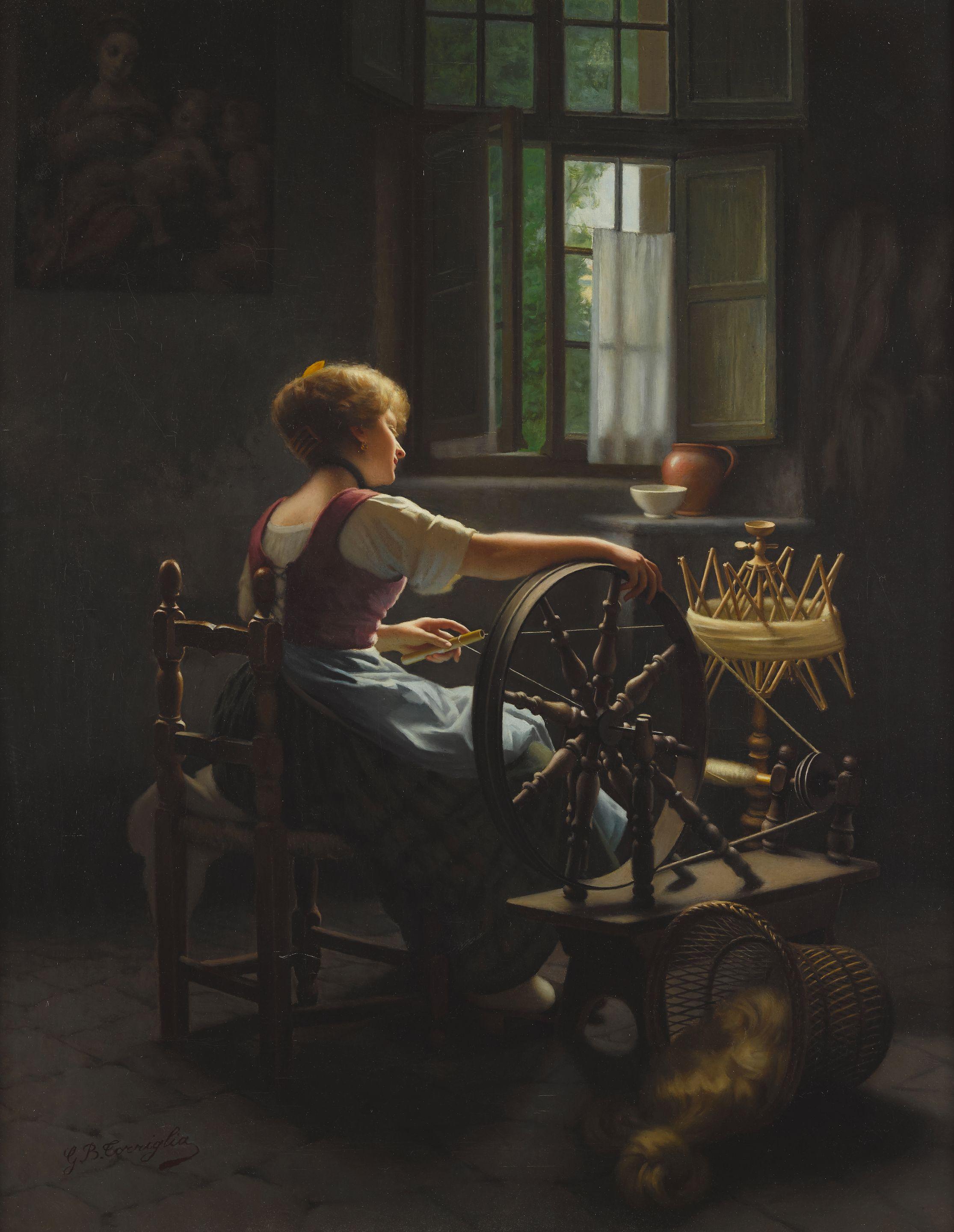 Giovanni Battista Torriglia - A maiden spinning yarn