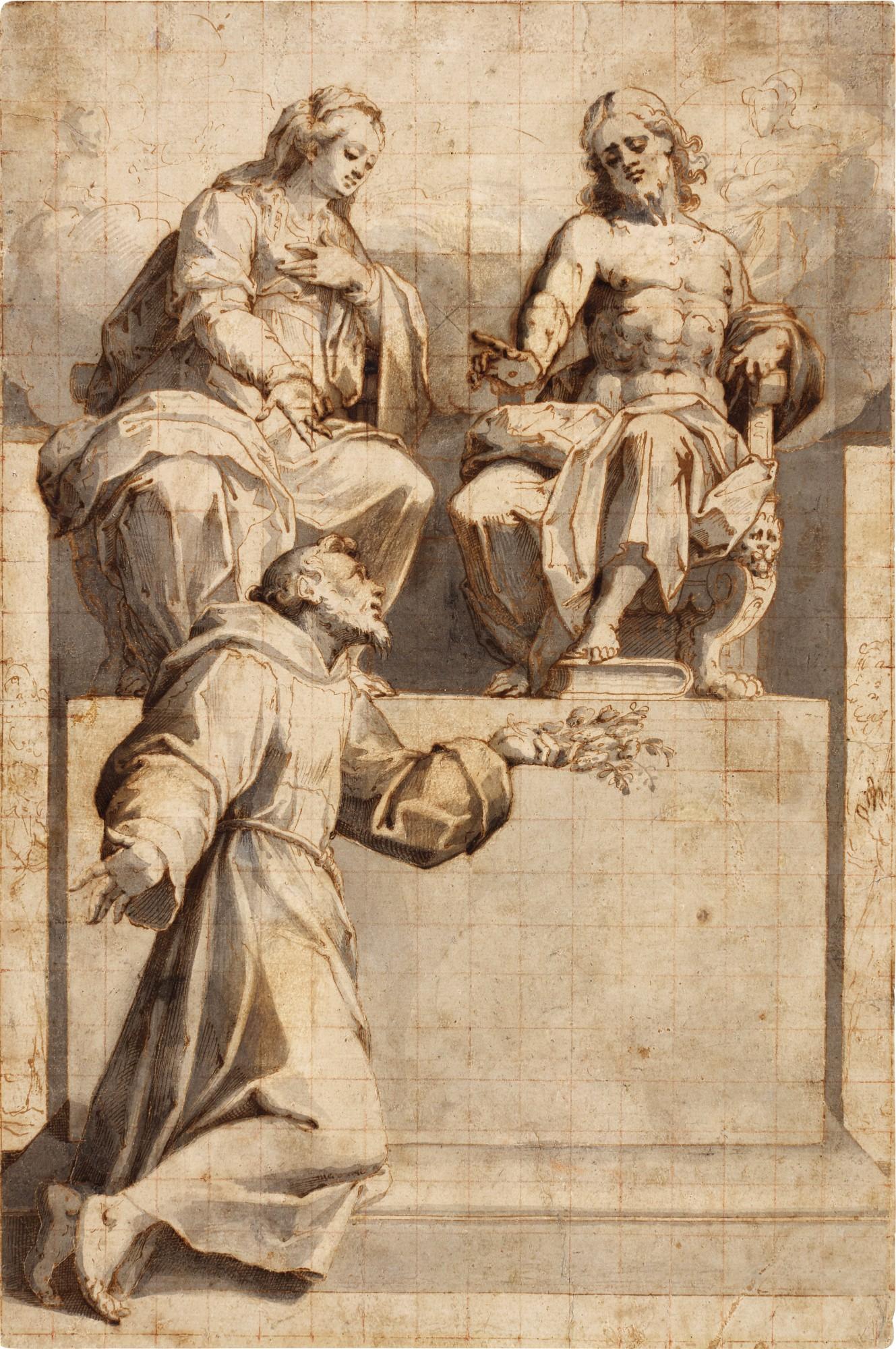 Giovanni Battista Trotti - Christ Enthroned with the Madonna, Saint Francis kneeling below