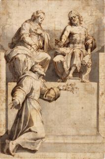 Giovanni Battista Trotti - Christ Enthroned with the Madonna, Saint Francis kneeling below