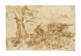 Giovanni Benedetto Castiglione, Il Grechetto - Two shepherds with their flock, a dog, a goat, a cow and horses