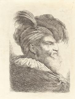 Giovanni Benedetto Castiglione - Bildnis eines Orientalen im Profil nach rechts.