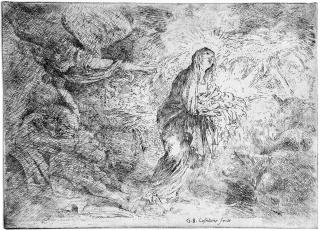 Giovanni Benedetto Castiglione - Der Engel weckt Josef.