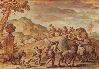 Giovanni Benedetto Castiglione - Südliche Landschaft mit Hirten und Tieren