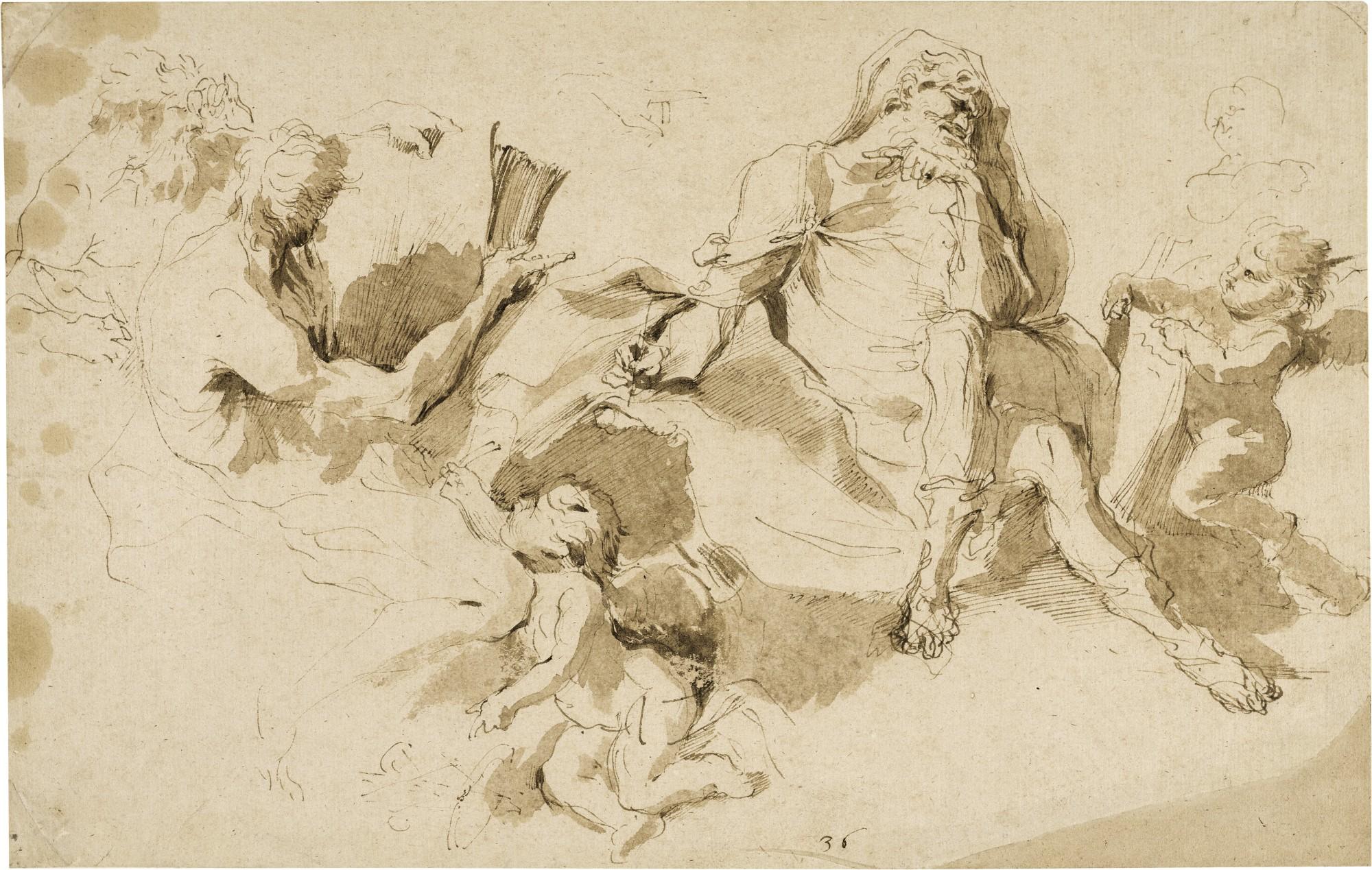 Giovanni Benedetto Castiglione - Three Philosophers with Putti