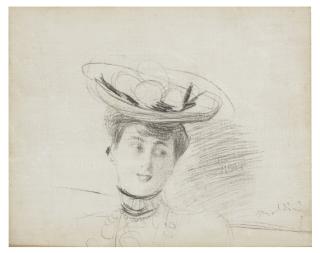 Giovanni Boldini - Head of a woman wearing a hat