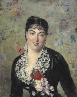 Giovanni Boldini - Portrait de femme au bouquet de roses