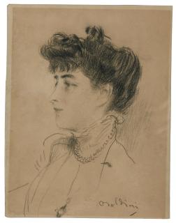 Giovanni Boldini - Portrait Of An Elegant Young Lady With A Pearl Necklace