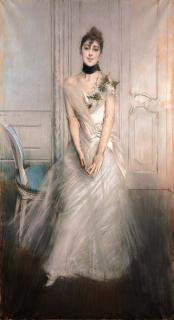 Giovanni Boldini - Portrait of Emiliana Concha de Ossa, full length, wearing a white dress