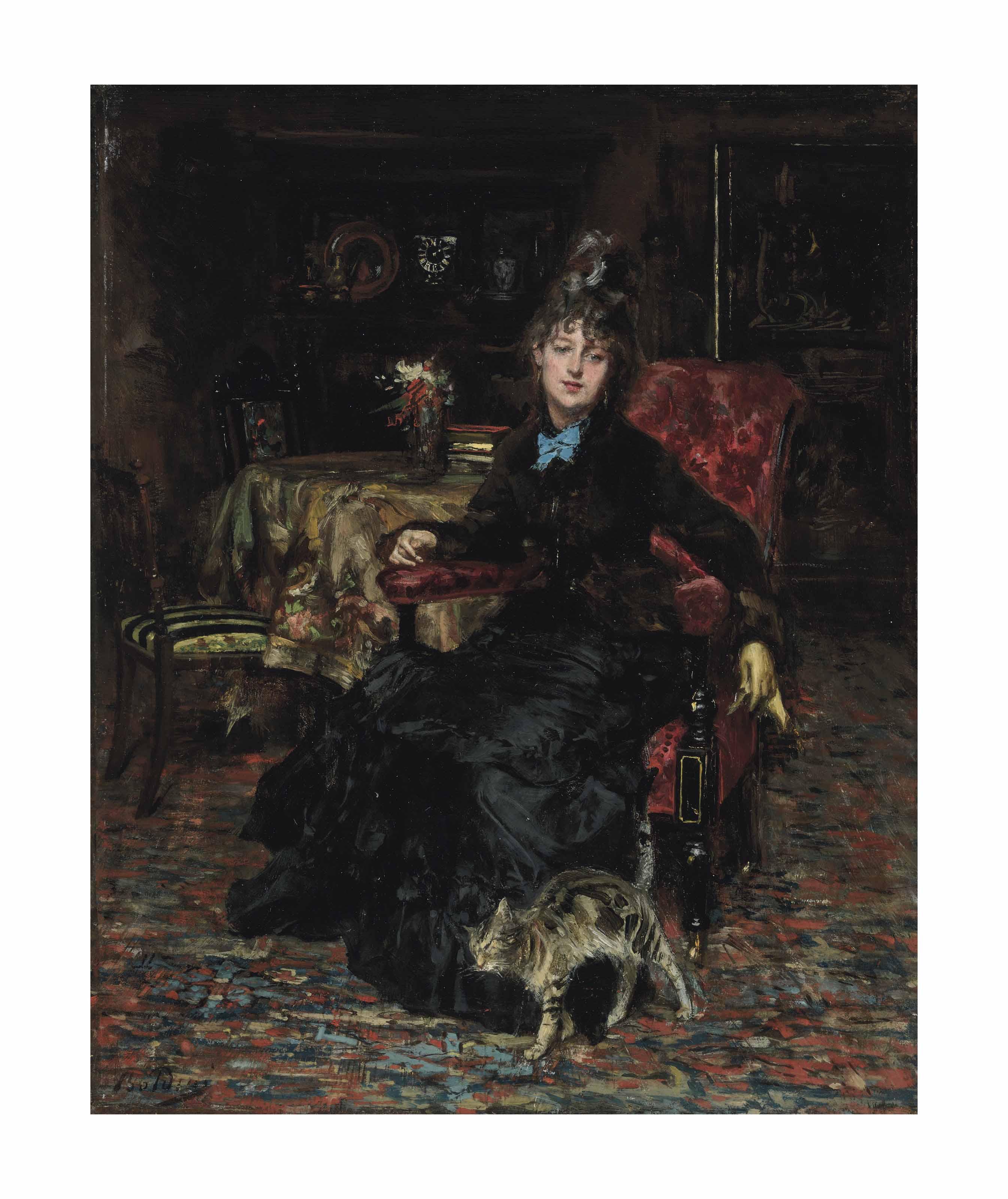 Giovanni Boldini - Signora seduta con gatto