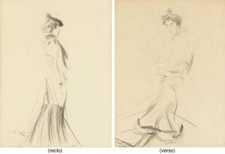 Giovanni Boldini - Une Femme Coiffée D\'Un Chapeau, de Profil À Droite (Recto); Une Femme Assise Regardant Vers la Gauche (Verso)
