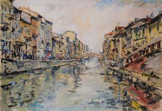 Giovanni Colombo da Busnago - Milano, scorcio con Naviglio