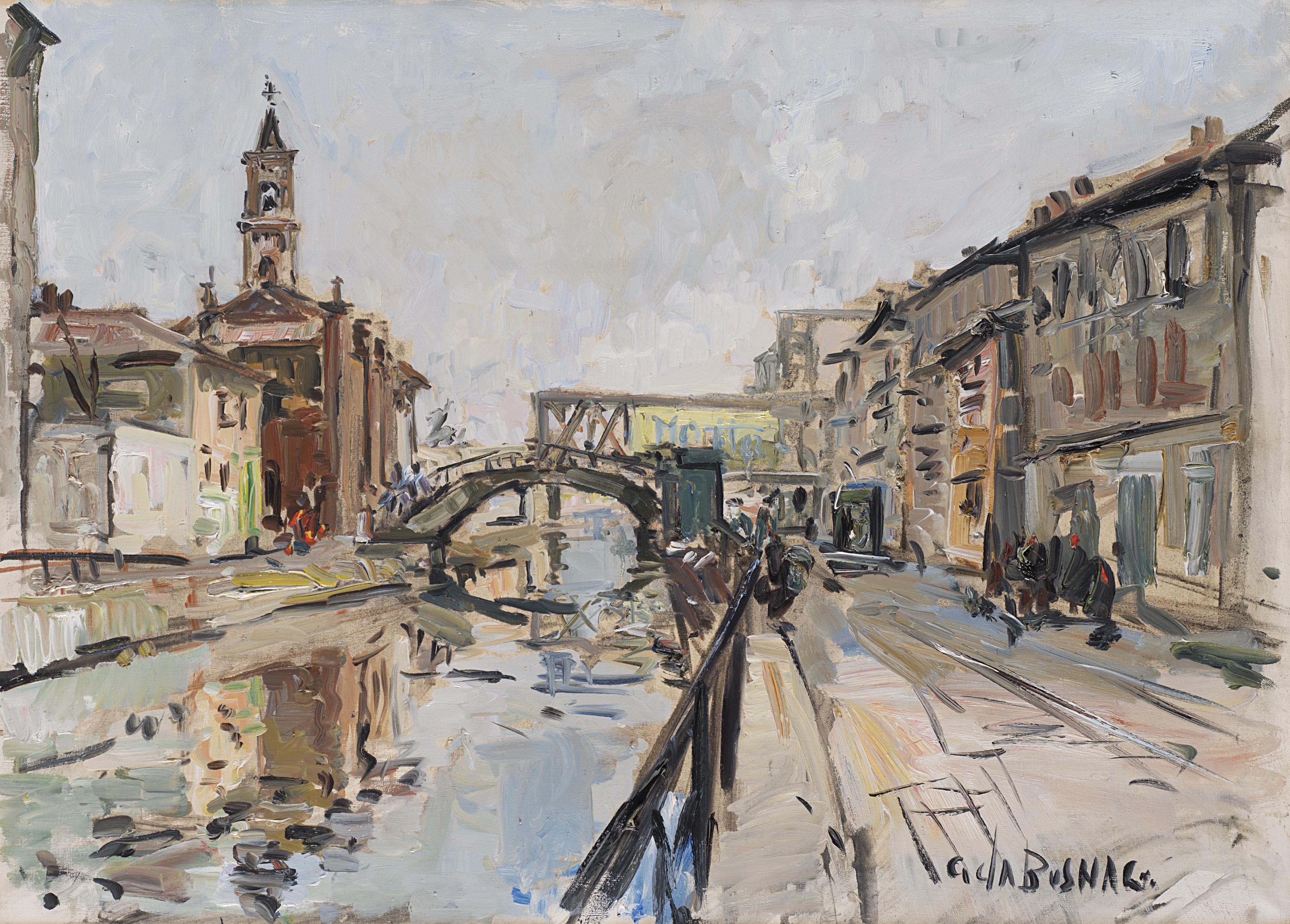 Giovanni Colombo da Busnago - Milano, scorcio del Naviglio con la Chiesa di San Cristoforo