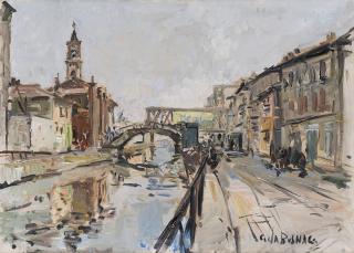 Giovanni Colombo da Busnago - Milano, scorcio del Naviglio con la Chiesa di San Cristoforo