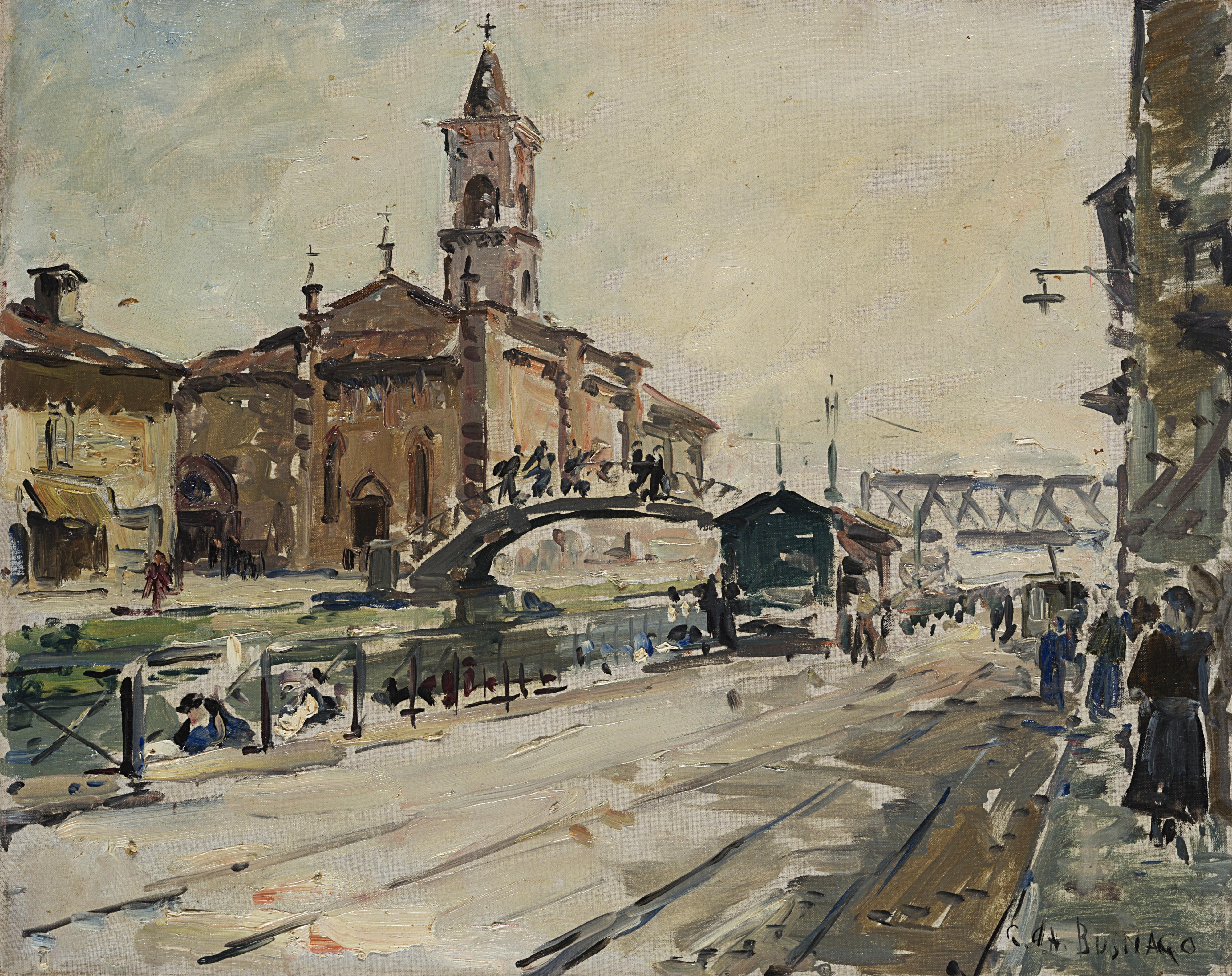 Giovanni Colombo da Busnago - Scorcio del Naviglio con la Chiesa di San Cristoforo