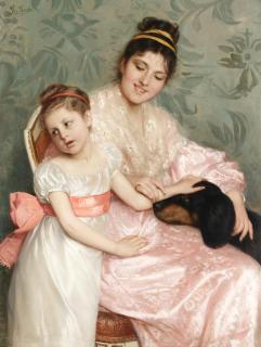 Giovanni Costa - A mother with her dear daughter and beloved dog