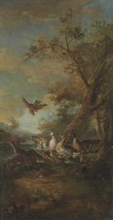 Giovanni Crivelli - A Bird Of Prey, Ducks And Ducklings In A Landscape